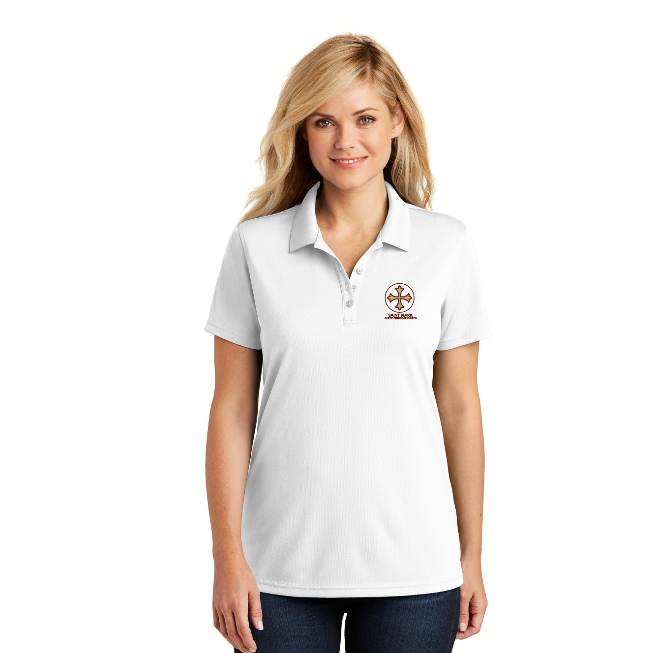 St. Mark Ladies' Embroidered Performance Polo Shirt (with buttons)