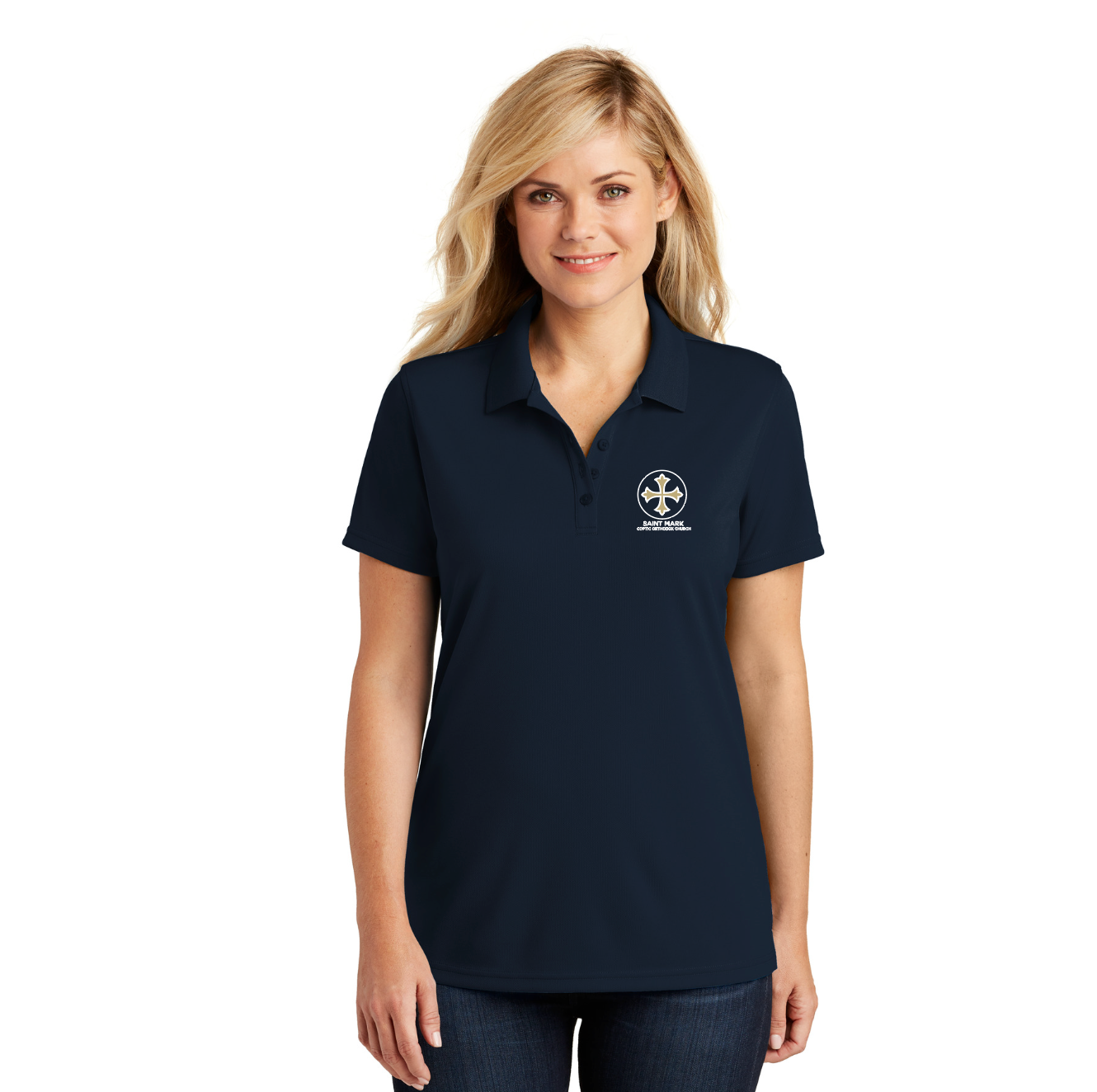 St. Mark Ladies' Embroidered Performance Polo Shirt (with buttons)