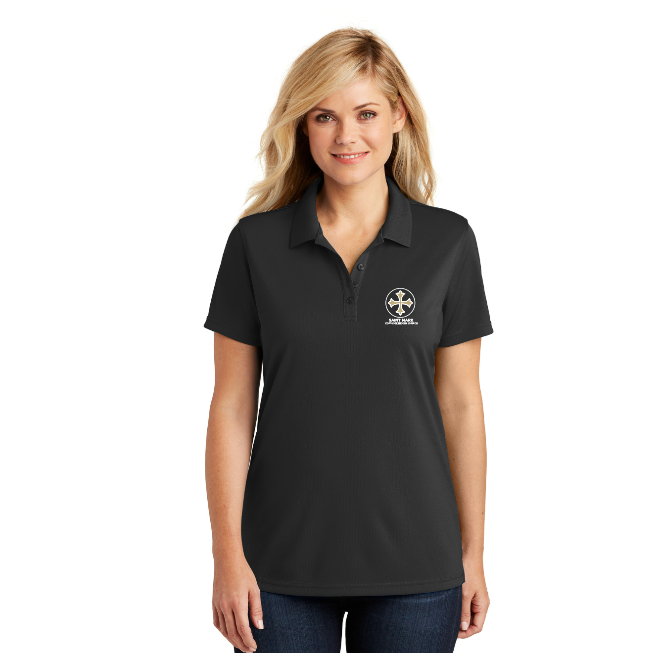 St. Mark Ladies' Embroidered Performance Polo Shirt (with buttons)